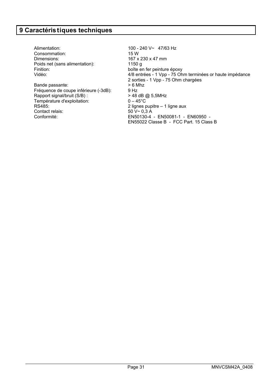 9 caractéris tiques techniques | Videotec SM82A User Manual | Page 103 / 142