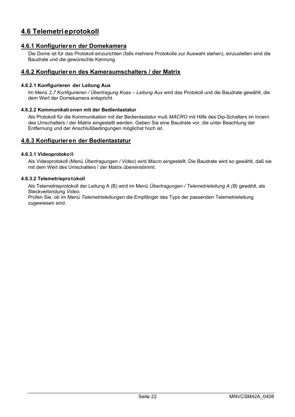 6 telemetri eprotokoll | Videotec SM82A User Manual | Page 128 / 142