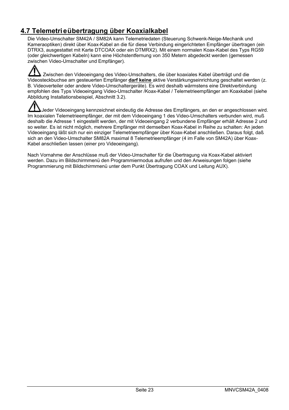 7 telemetri eübertragung über koaxialkabel | Videotec SM82A User Manual | Page 129 / 142