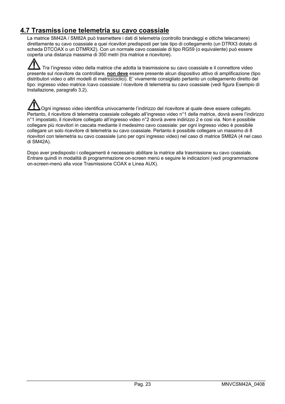 7 trasmiss ione telemetria su cavo coassiale | Videotec SM82A User Manual | Page 27 / 142