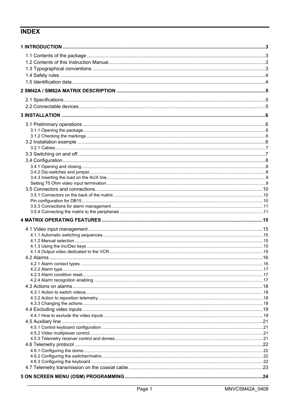 Index | Videotec SM82A User Manual | Page 39 / 142