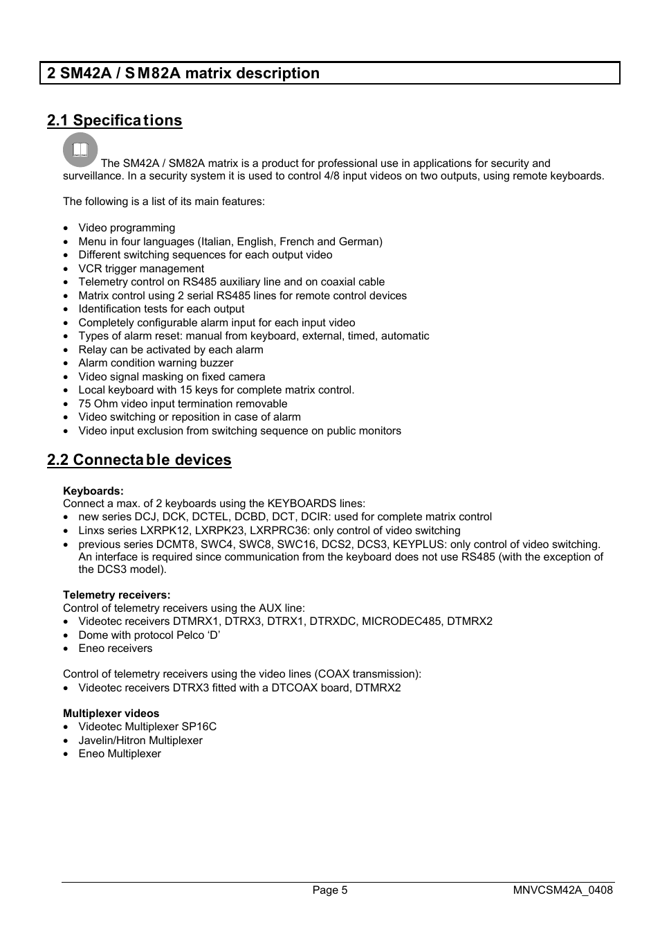 2 connecta ble devices | Videotec SM82A User Manual | Page 43 / 142