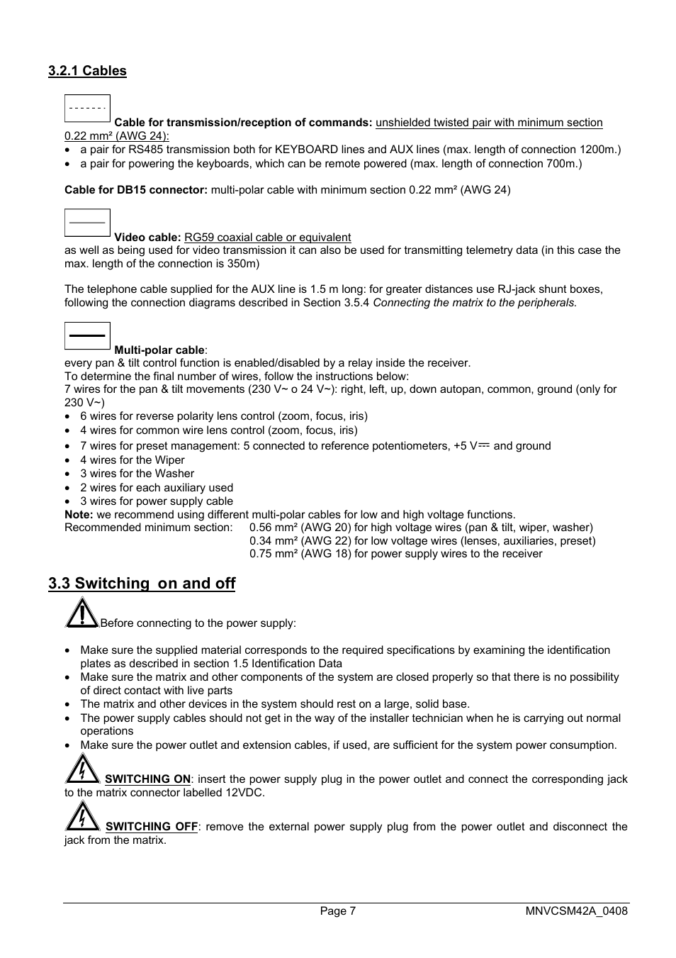 3 switching on and off | Videotec SM82A User Manual | Page 45 / 142