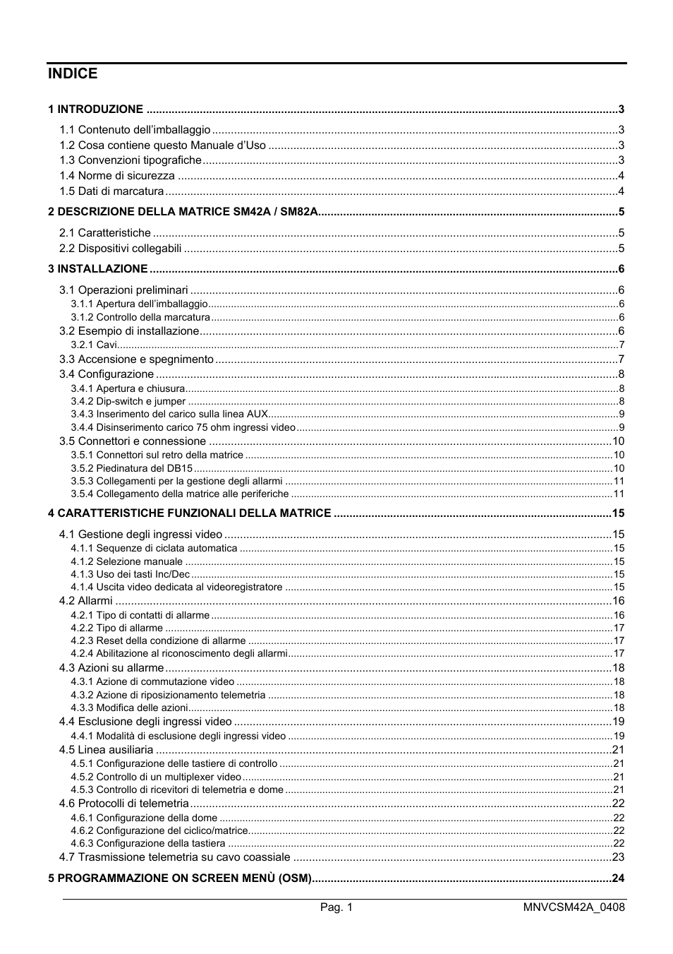 Indice | Videotec SM82A User Manual | Page 5 / 142