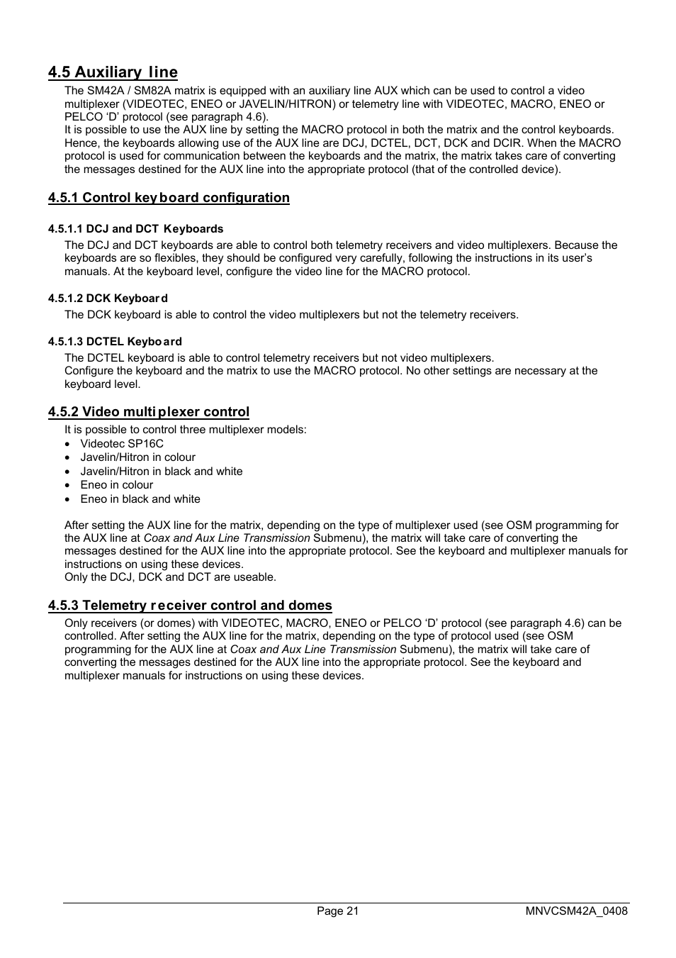 5 auxiliary line | Videotec SM82A User Manual | Page 59 / 142