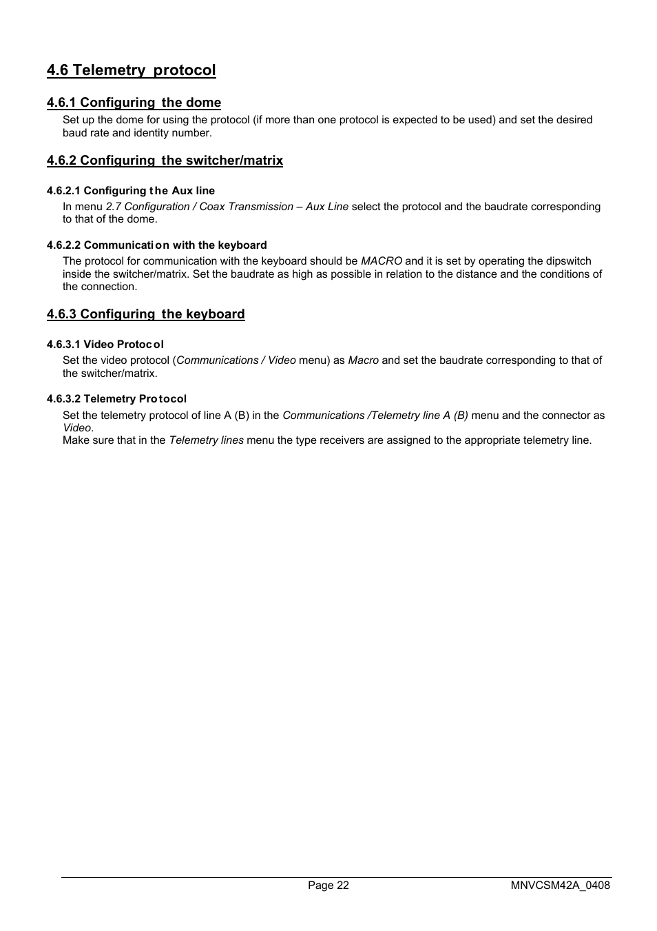 6 telemetry protocol | Videotec SM82A User Manual | Page 60 / 142