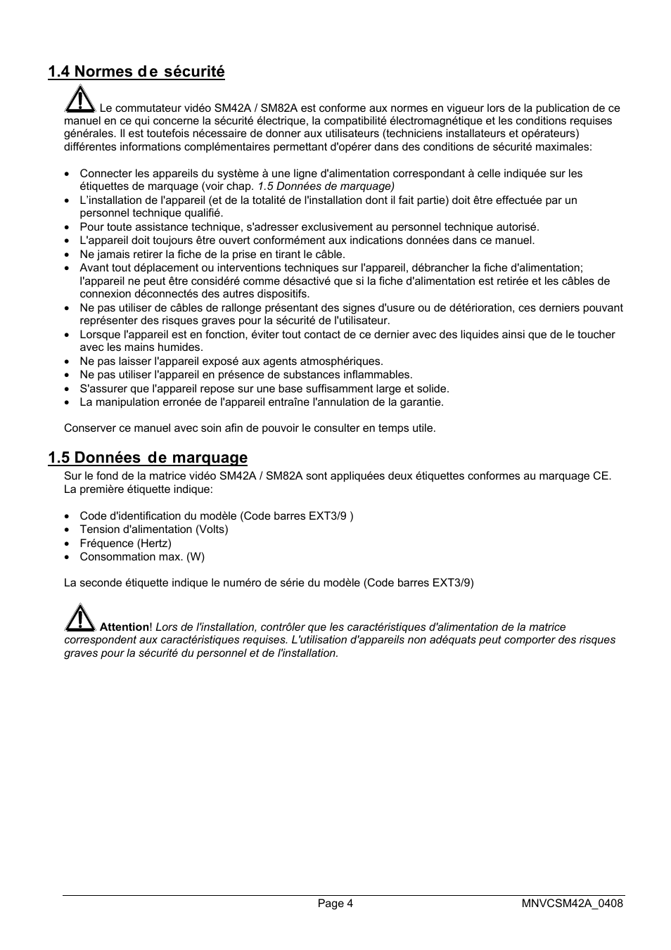 4 normes d e sécurité, 5 données de marquage | Videotec SM82A User Manual | Page 76 / 142