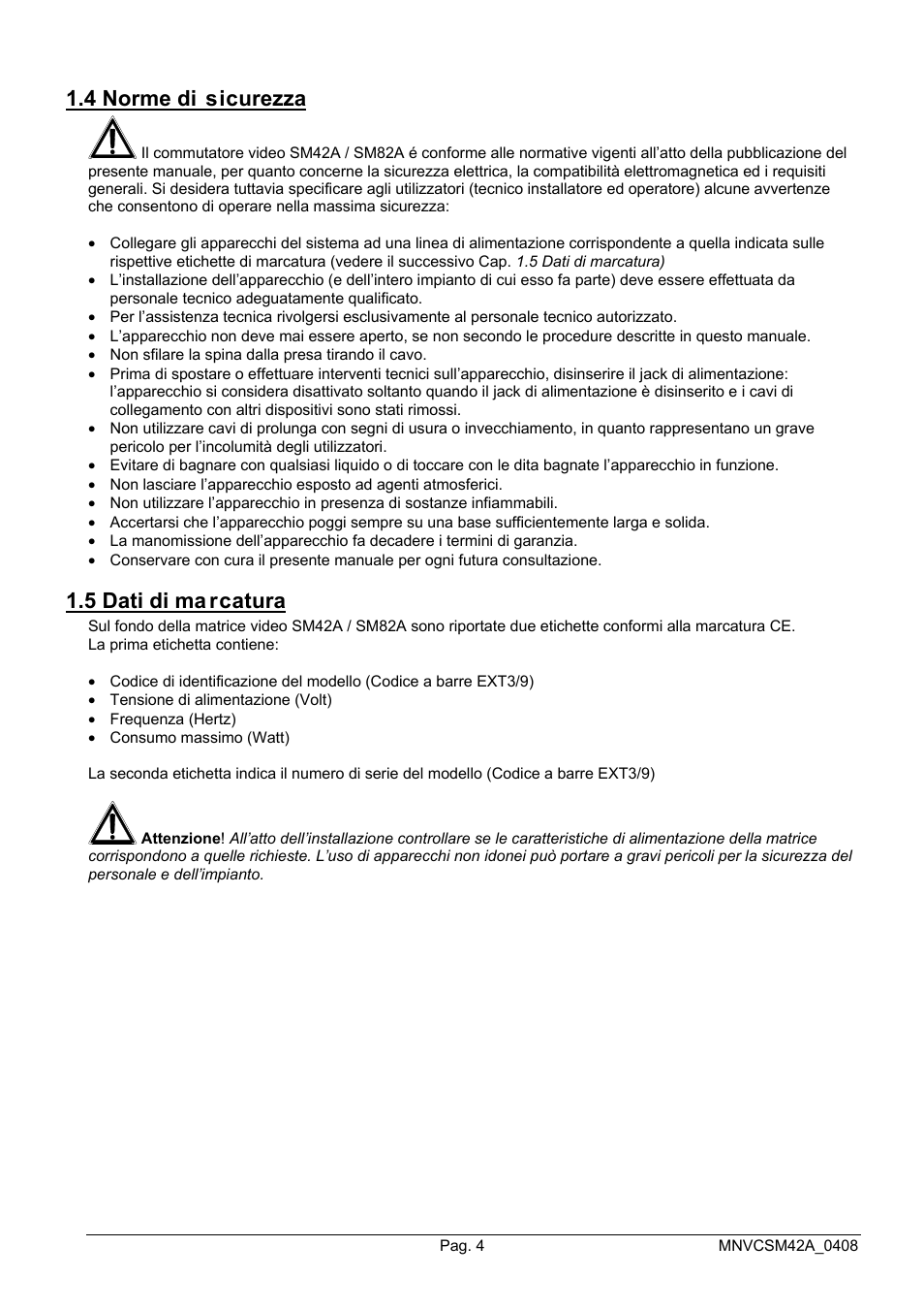 4 norme di sicurezza, 5 dati di ma rcatura | Videotec SM82A User Manual | Page 8 / 142