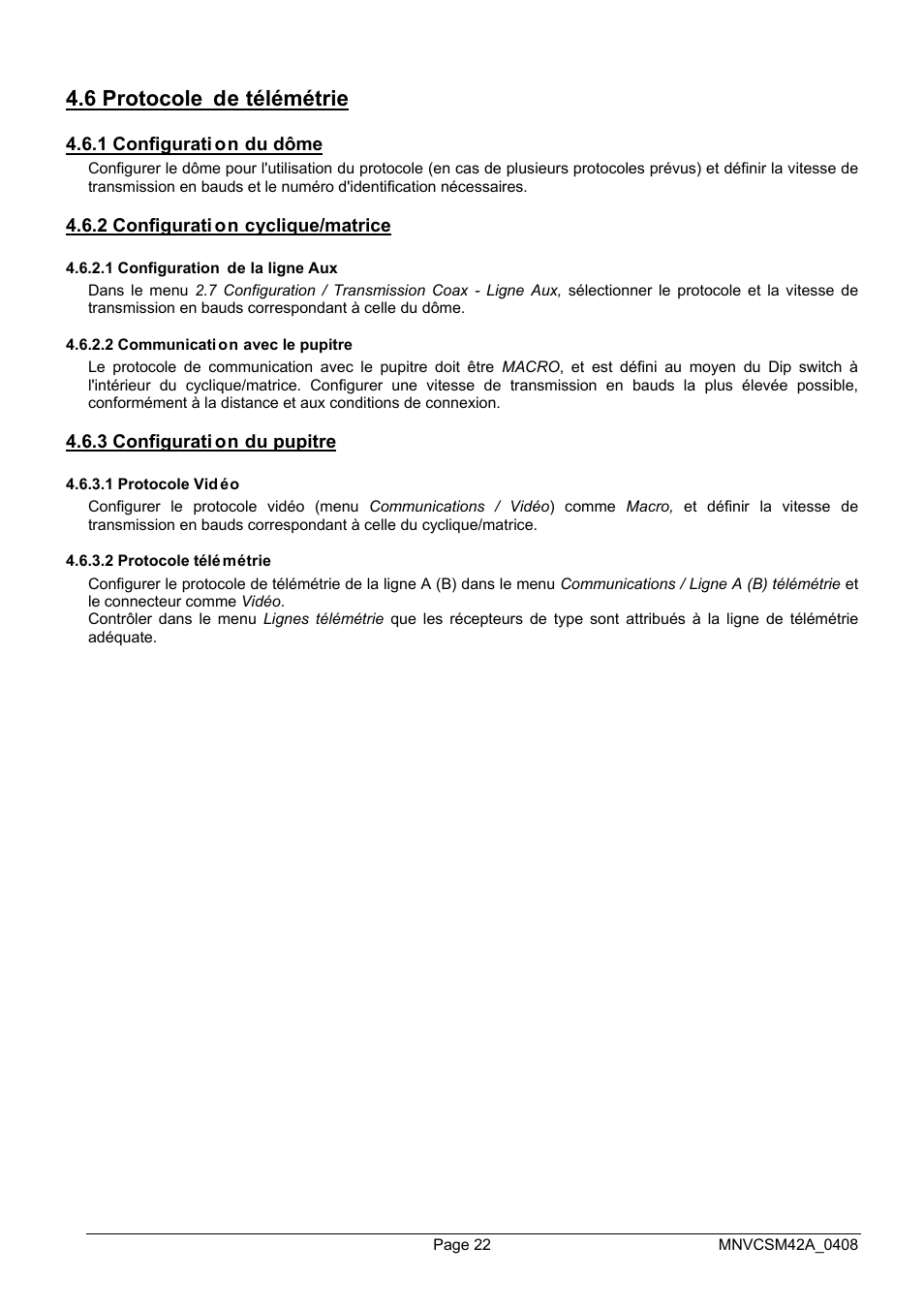 6 protocole de télémétrie | Videotec SM82A User Manual | Page 94 / 142