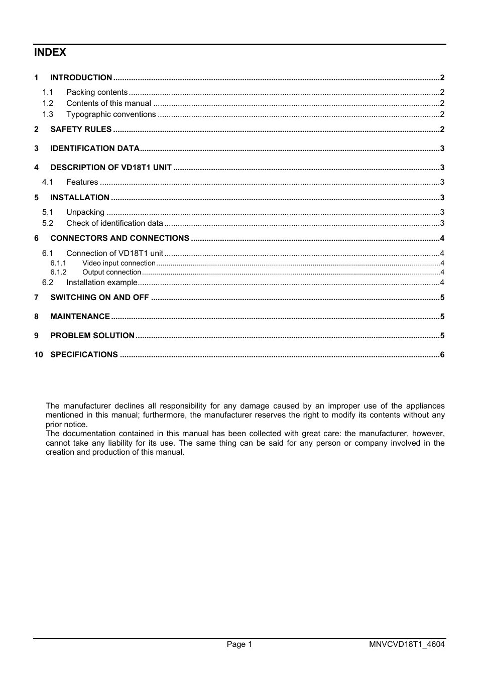Index | Videotec VD18T1 User Manual | Page 13 / 36