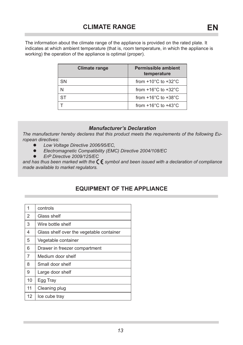 Climate range | AMICA Built-in refrigerators BK309.3FA EN User Manual | Page 13 / 20