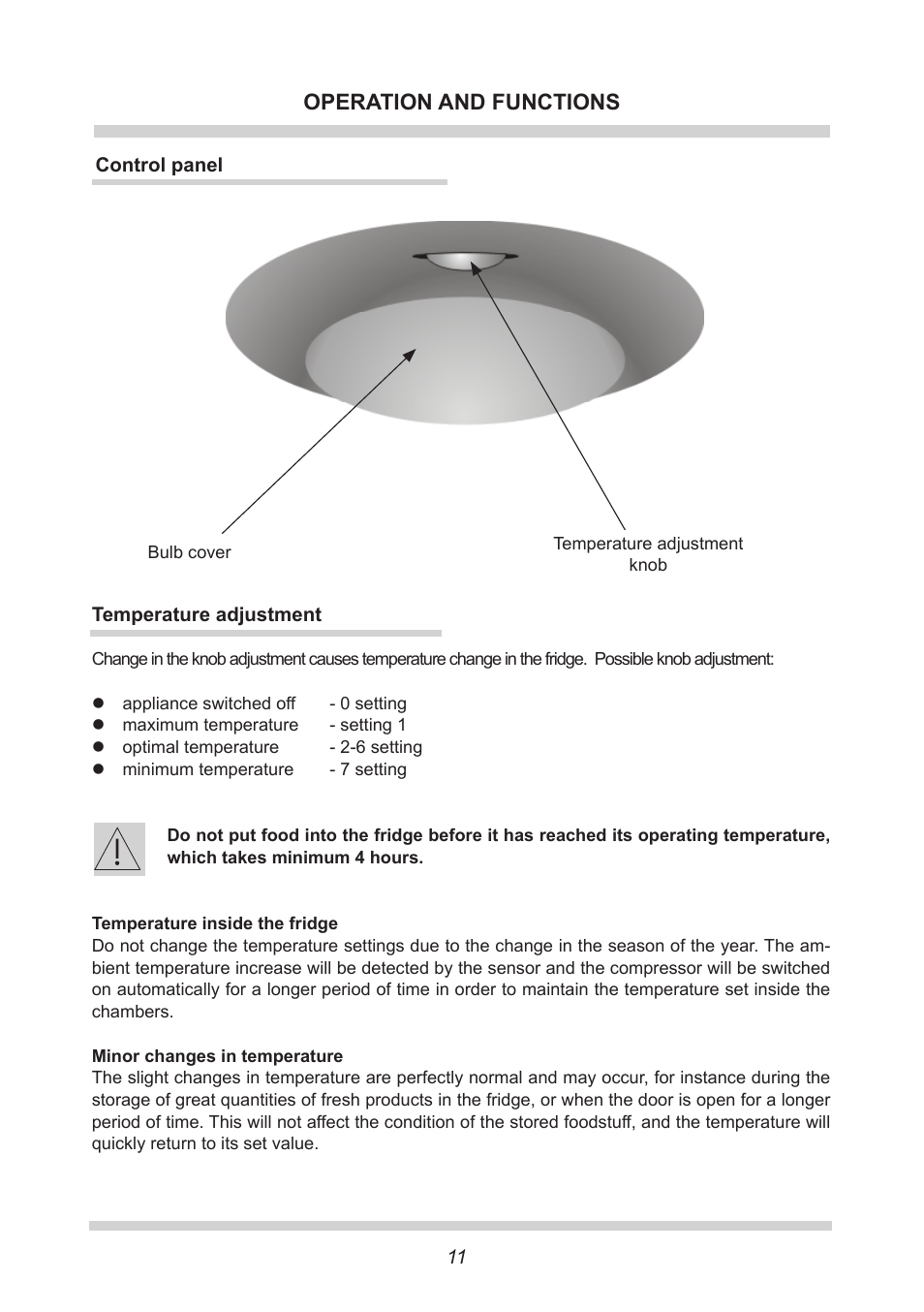 Operation and functions | AMICA Built-in refrigerators BK309.3 EN User Manual | Page 11 / 24