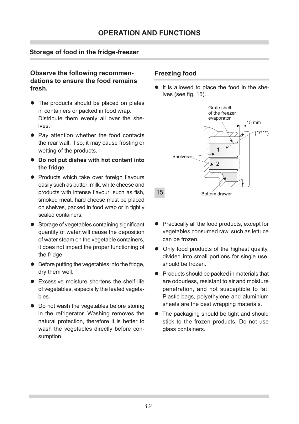 Operation and functions | AMICA Built-in refrigerators BK309.3 EN User Manual | Page 12 / 24