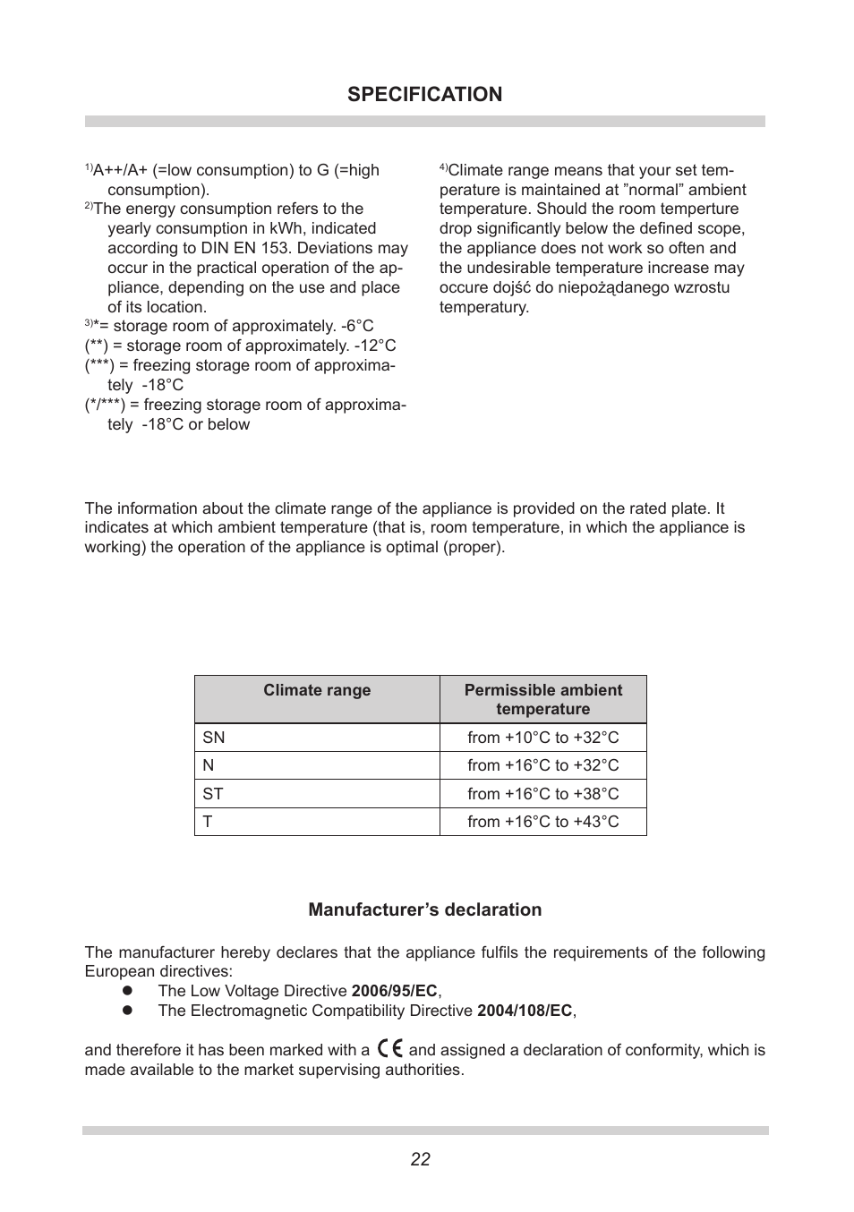 Specification | AMICA Built-in refrigerators BK309.3 EN User Manual | Page 22 / 24