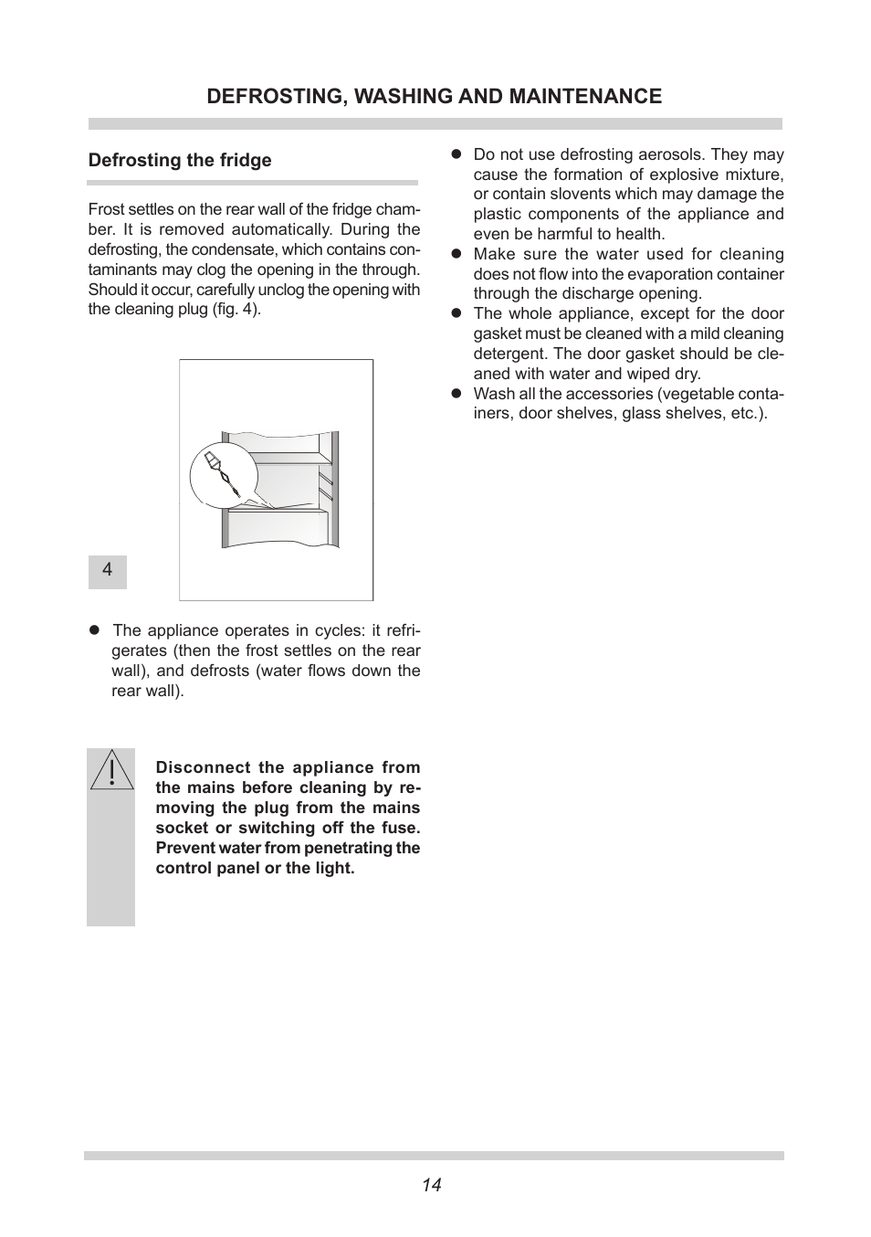 Defrosting, washing and maintenance | AMICA Built-in refrigerators BC271.3 EN User Manual | Page 14 / 20