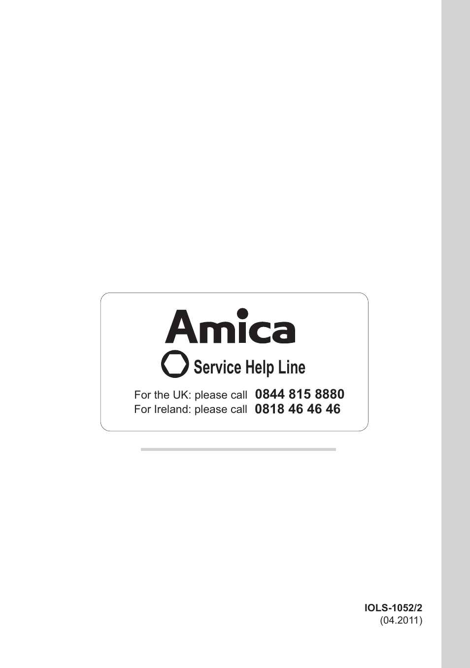 Service help line | AMICA Built-in refrigerators BC271.3 EN User Manual | Page 20 / 20