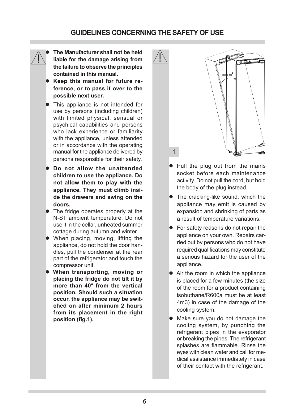 Guidelines concerning the safety of use | AMICA Built-in refrigerators BC271.3 EN User Manual | Page 6 / 20