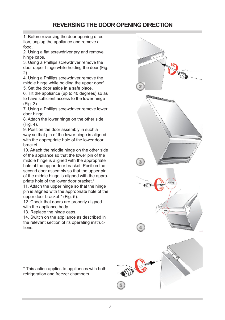 Reversing the door opening direction | AMICA Built-in refrigerators BC271.3 EN User Manual | Page 7 / 20