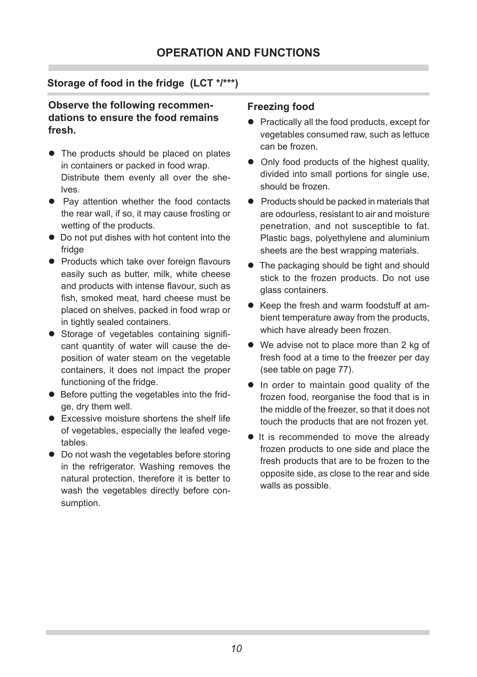 Operation and functions | AMICA Built-in refrigerators UC150.3 EN User Manual | Page 10 / 20