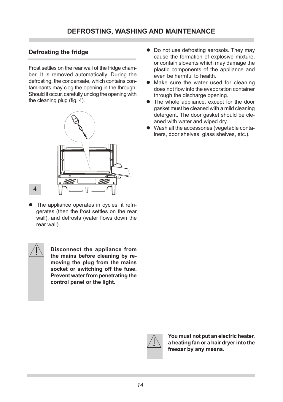 Defrosting, washing and maintenance | AMICA Built-in refrigerators UC150.3 EN User Manual | Page 14 / 20