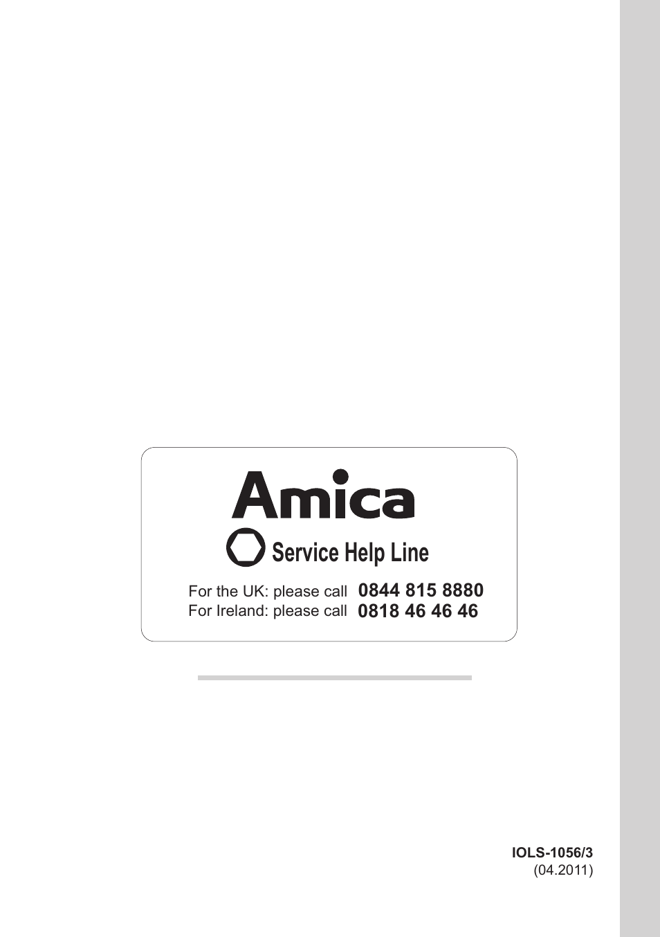 Service help line | AMICA Built-in refrigerators UC150.3 EN User Manual | Page 20 / 20