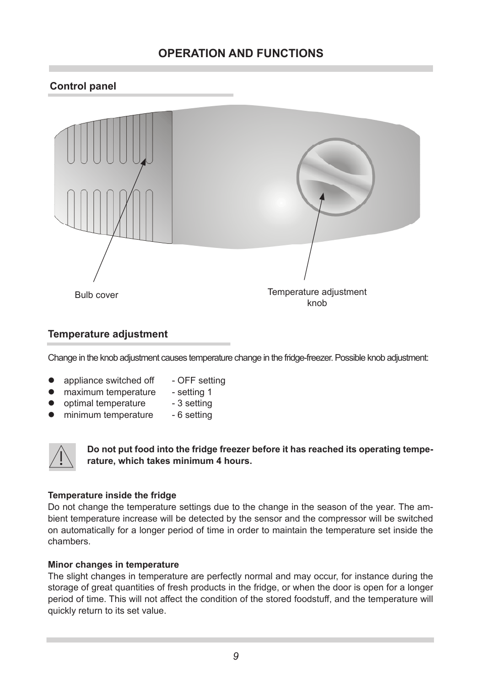 Operation and functions | AMICA Built-in refrigerators UC150.3 EN User Manual | Page 9 / 20