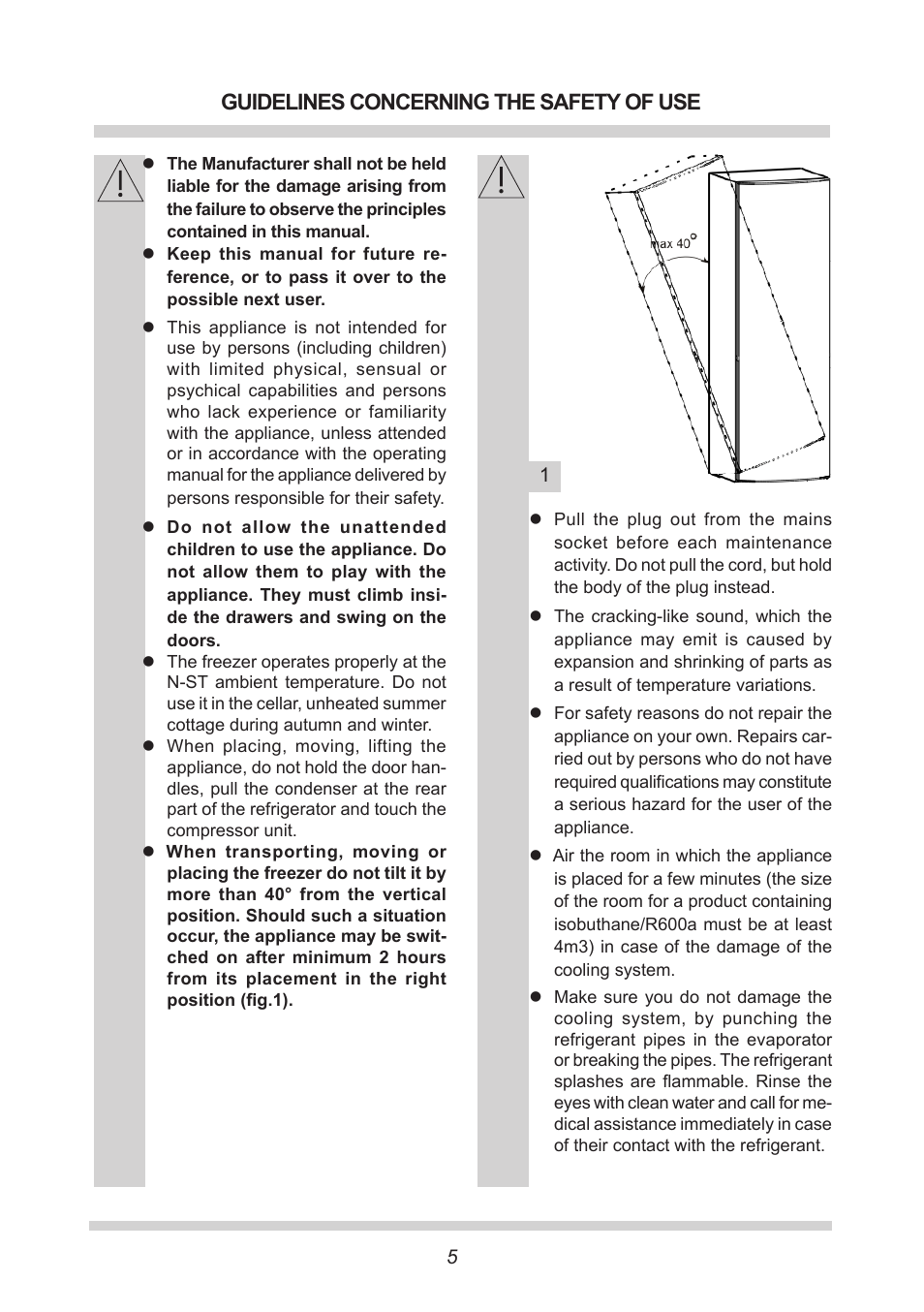 Guidelines concerning the safety of use | AMICA Built-in refrigerators BZ221.3 EN User Manual | Page 5 / 20