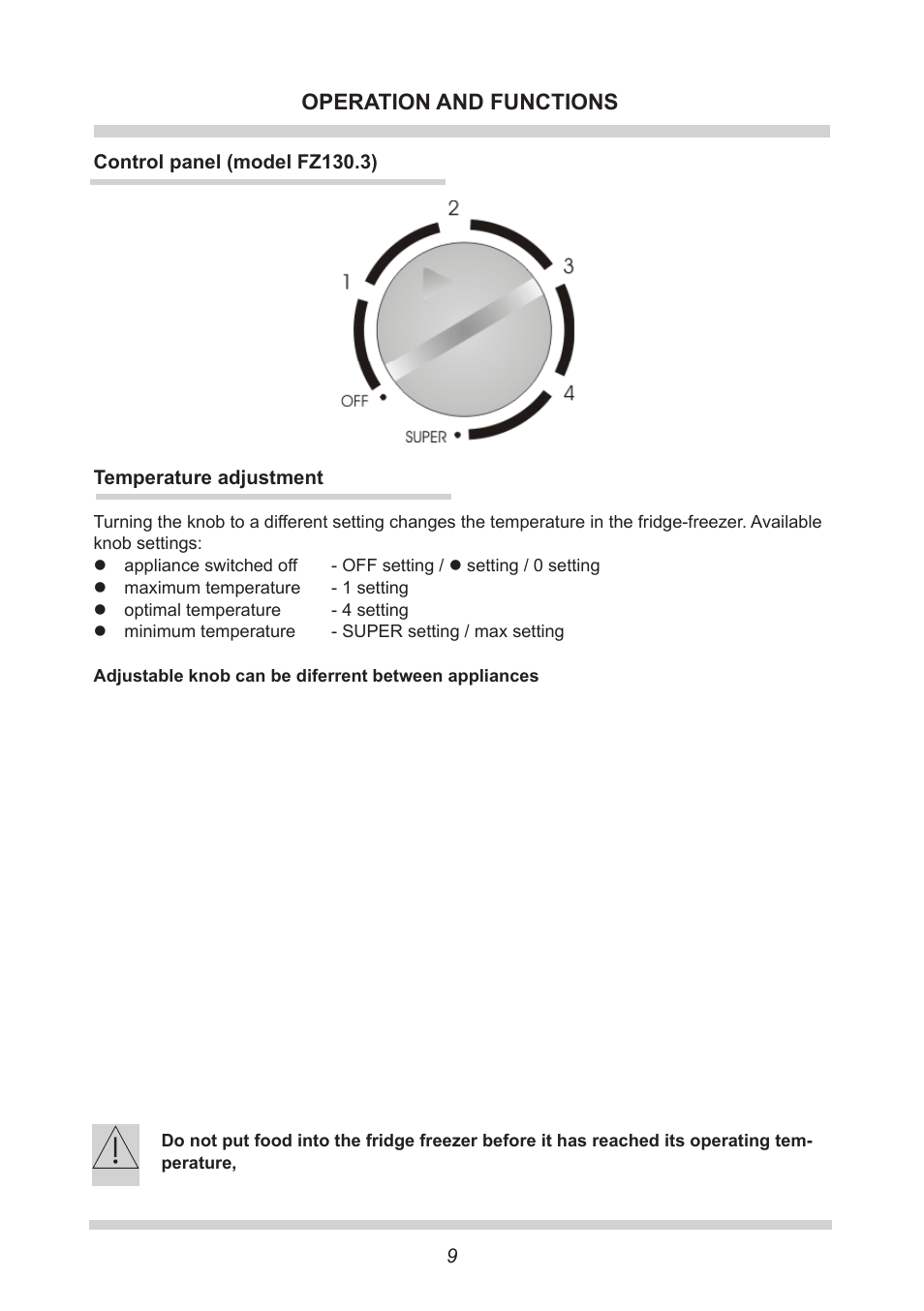 Operation and functions | AMICA Built-in refrigerators BZ221.3 EN User Manual | Page 9 / 20