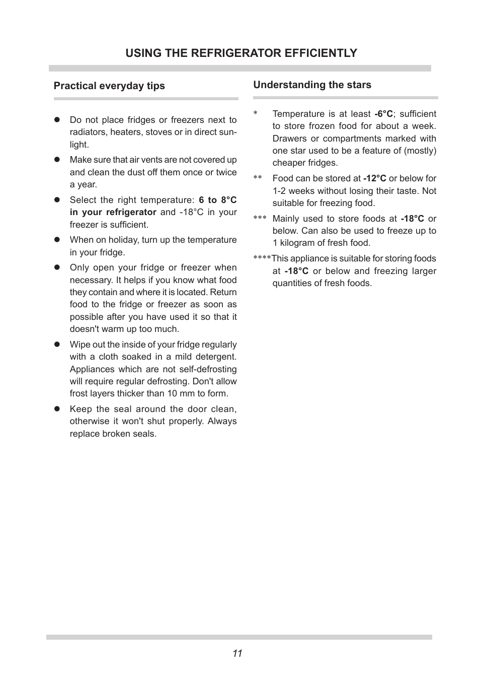 Using the refrigerator efficiently | AMICA Built-in refrigerators UZ130.3 EN User Manual | Page 11 / 20
