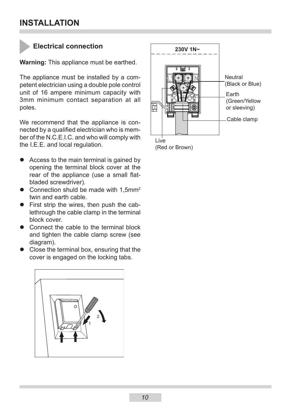 Installation | AMICA 1143.4TfYDX EN User Manual | Page 10 / 40
