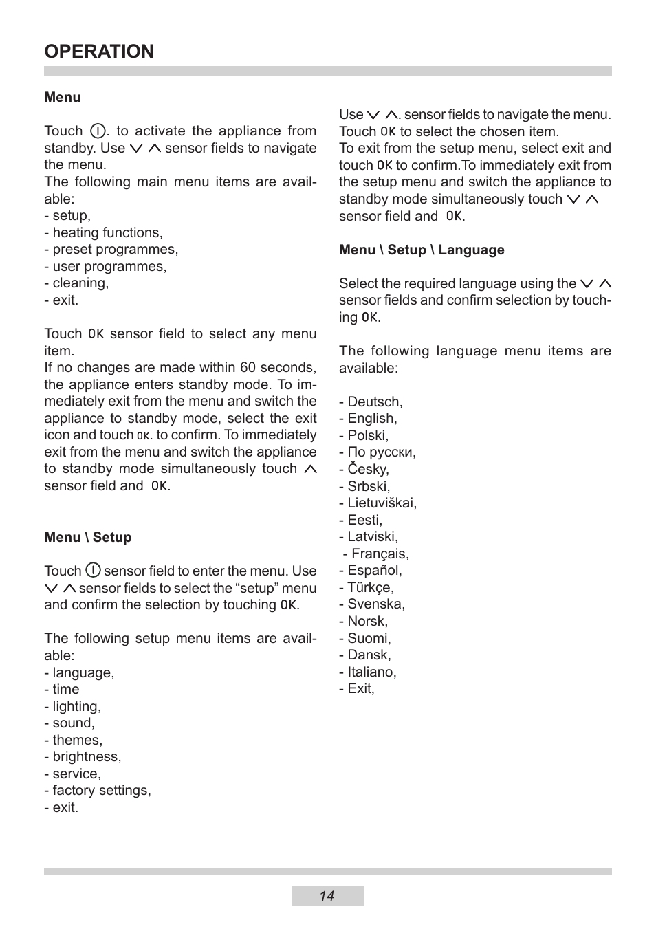 Operation | AMICA 1143.4TfYDX EN User Manual | Page 14 / 40