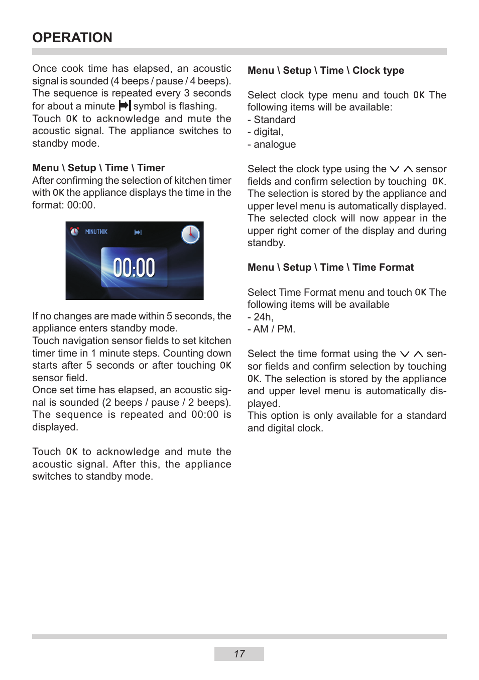 Operation | AMICA 1143.4TfYDX EN User Manual | Page 17 / 40