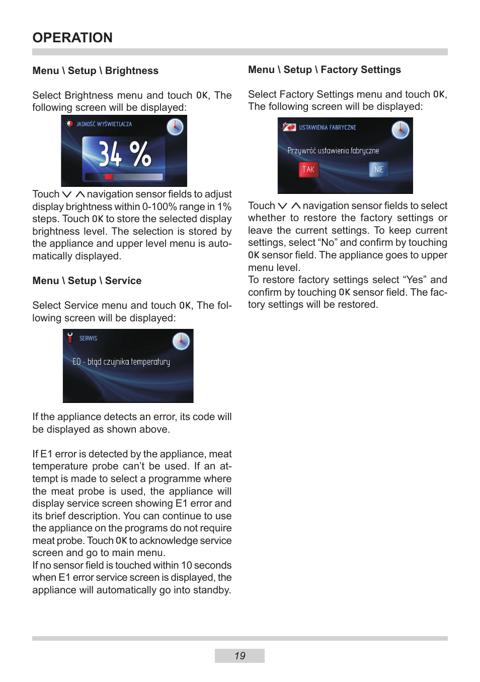 Operation | AMICA 1143.4TfYDX EN User Manual | Page 19 / 40
