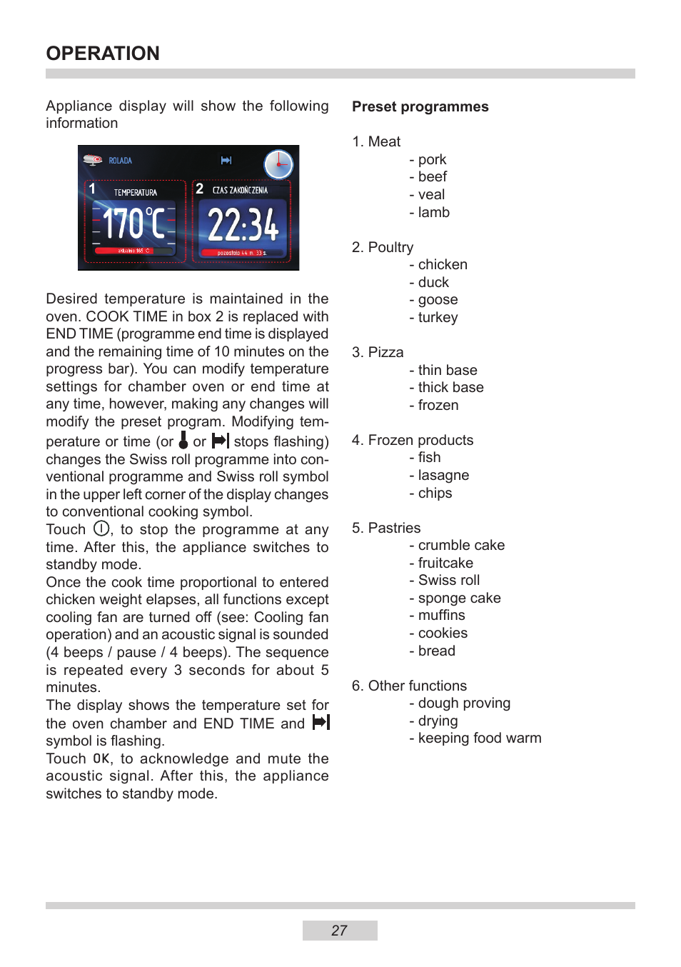 Operation | AMICA 1143.4TfYDX EN User Manual | Page 27 / 40