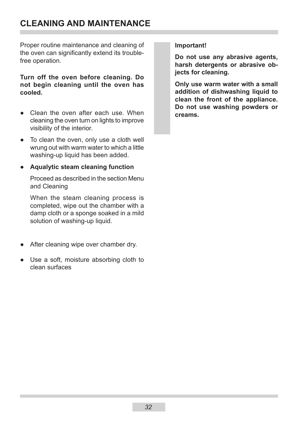 Cleaning and maintenance | AMICA 1143.4TfYDX EN User Manual | Page 32 / 40