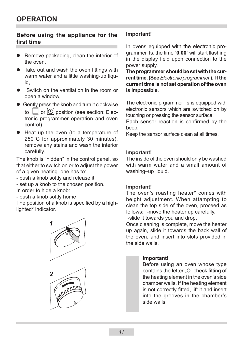 Operation | AMICA 1143.4TsYDX EN User Manual | Page 11 / 28