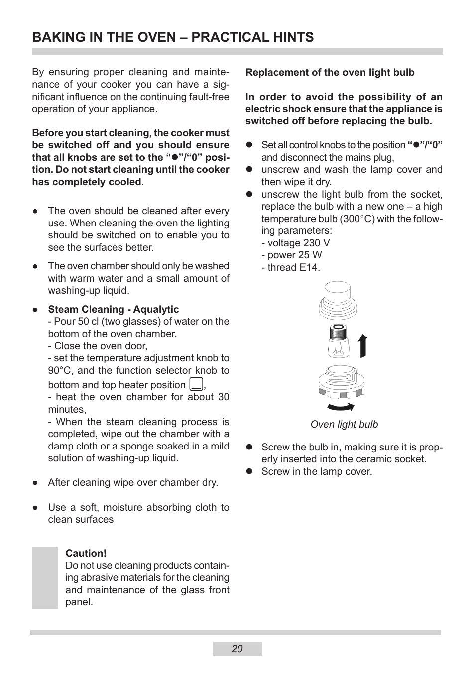 Baking in the oven – practical hints | AMICA 1143.4TsYDX EN User Manual | Page 20 / 28