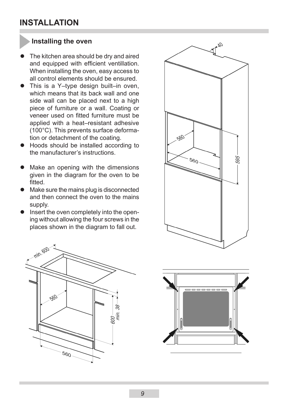 Installation | AMICA 1143.4TsYDX EN User Manual | Page 9 / 28