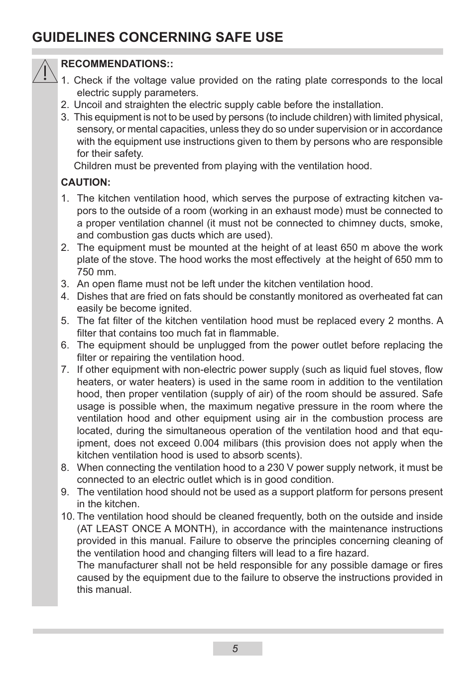 Guidelines concerning safe use | AMICA OKF621G EN User Manual | Page 5 / 16