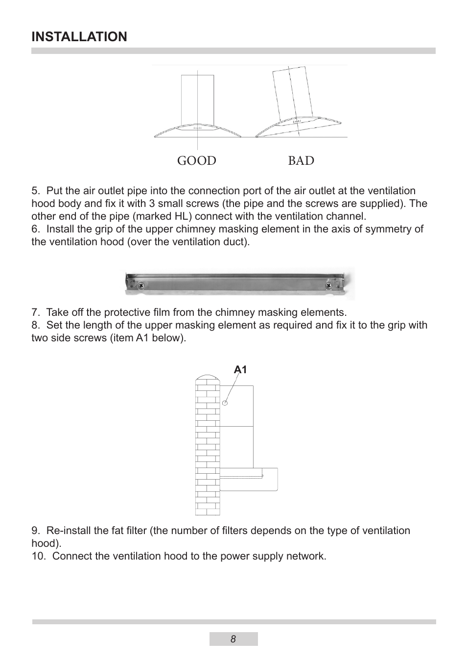 Installation, Good bad | AMICA OKF621G EN User Manual | Page 8 / 16