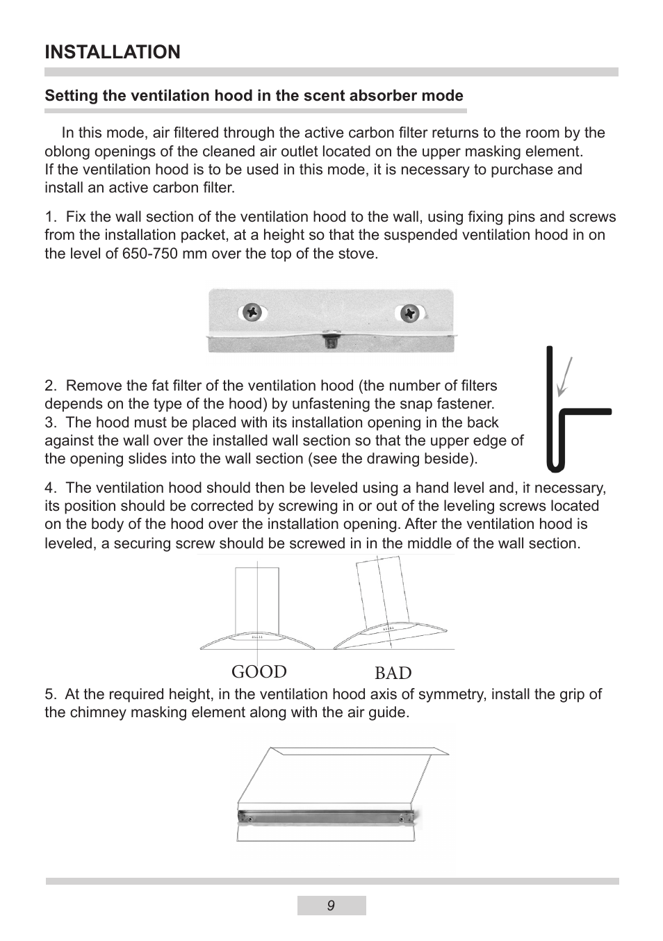 Installation, Good bad | AMICA OKF621G EN User Manual | Page 9 / 16