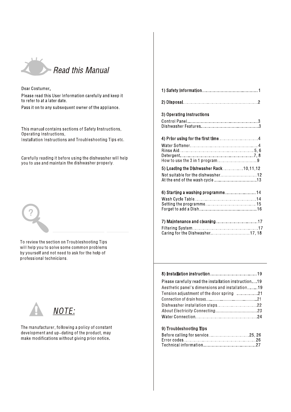 Before calling for service | AMICA ZIM427 EN User Manual | Page 2 / 29