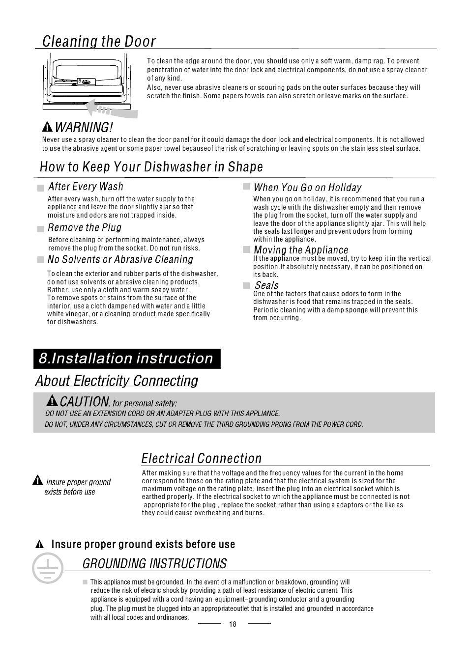 Insure proper ground exists before use | AMICA ZWM 616 W EN User Manual | Page 20 / 26