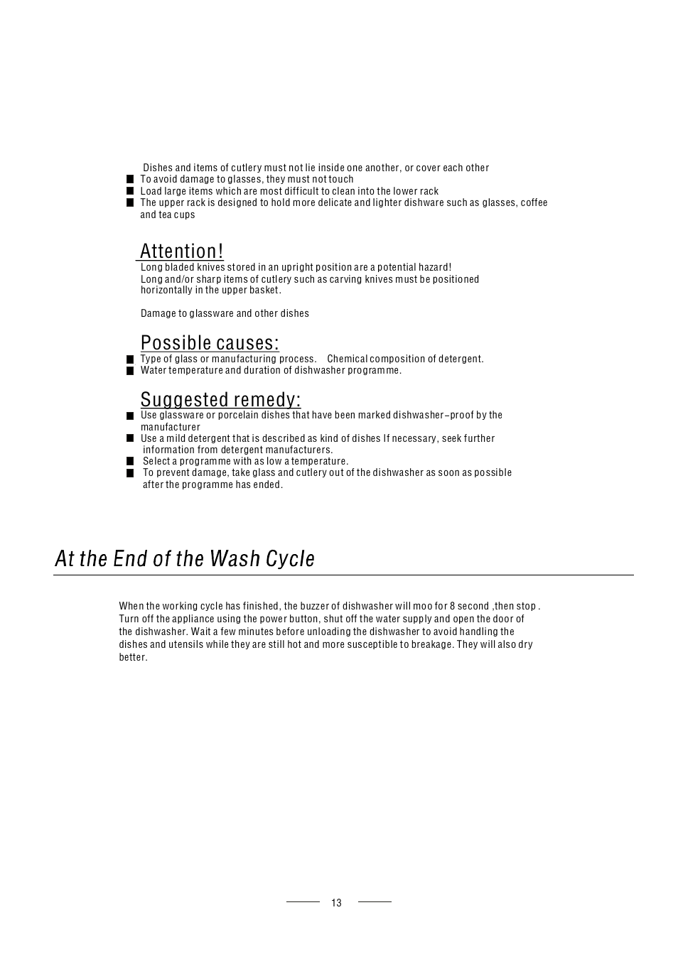 Attention! possible causes: suggested remedy | AMICA ZWM416W EN User Manual | Page 15 / 26
