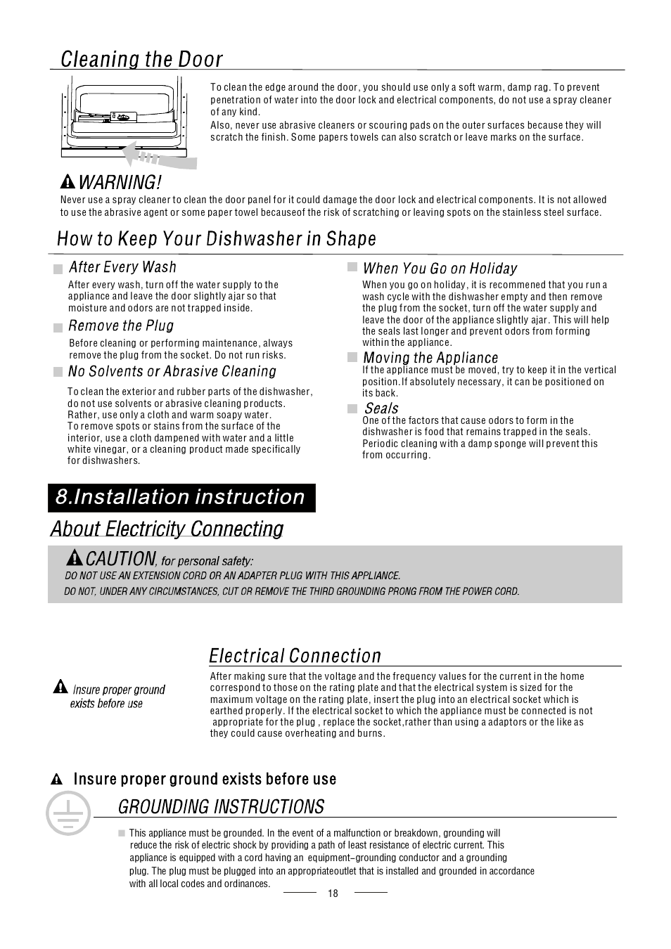 Insure proper ground exists before use | AMICA ZWM416W EN User Manual | Page 20 / 26