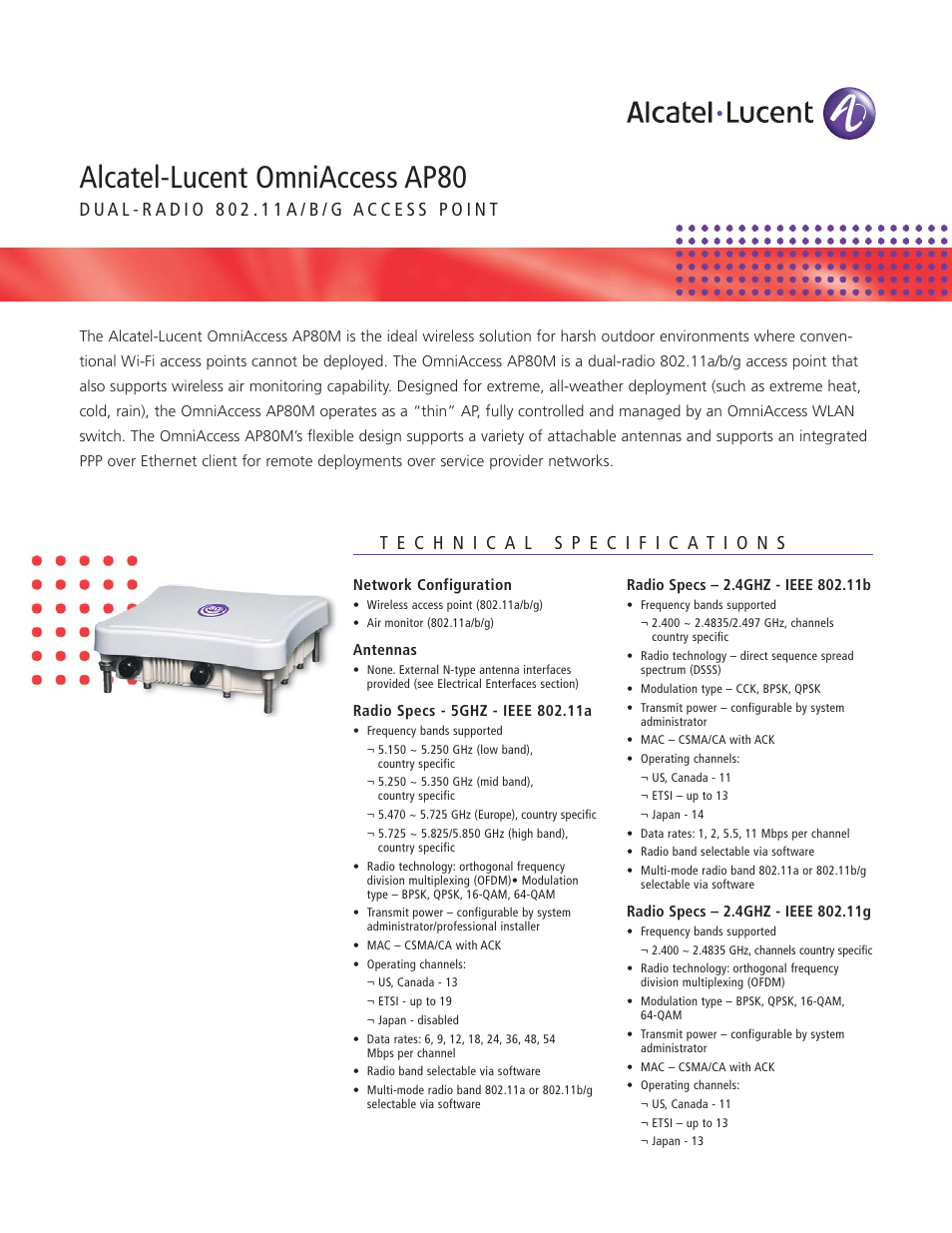 Alcatel-Lucent OmniAccess AP80 User Manual | 2 pages