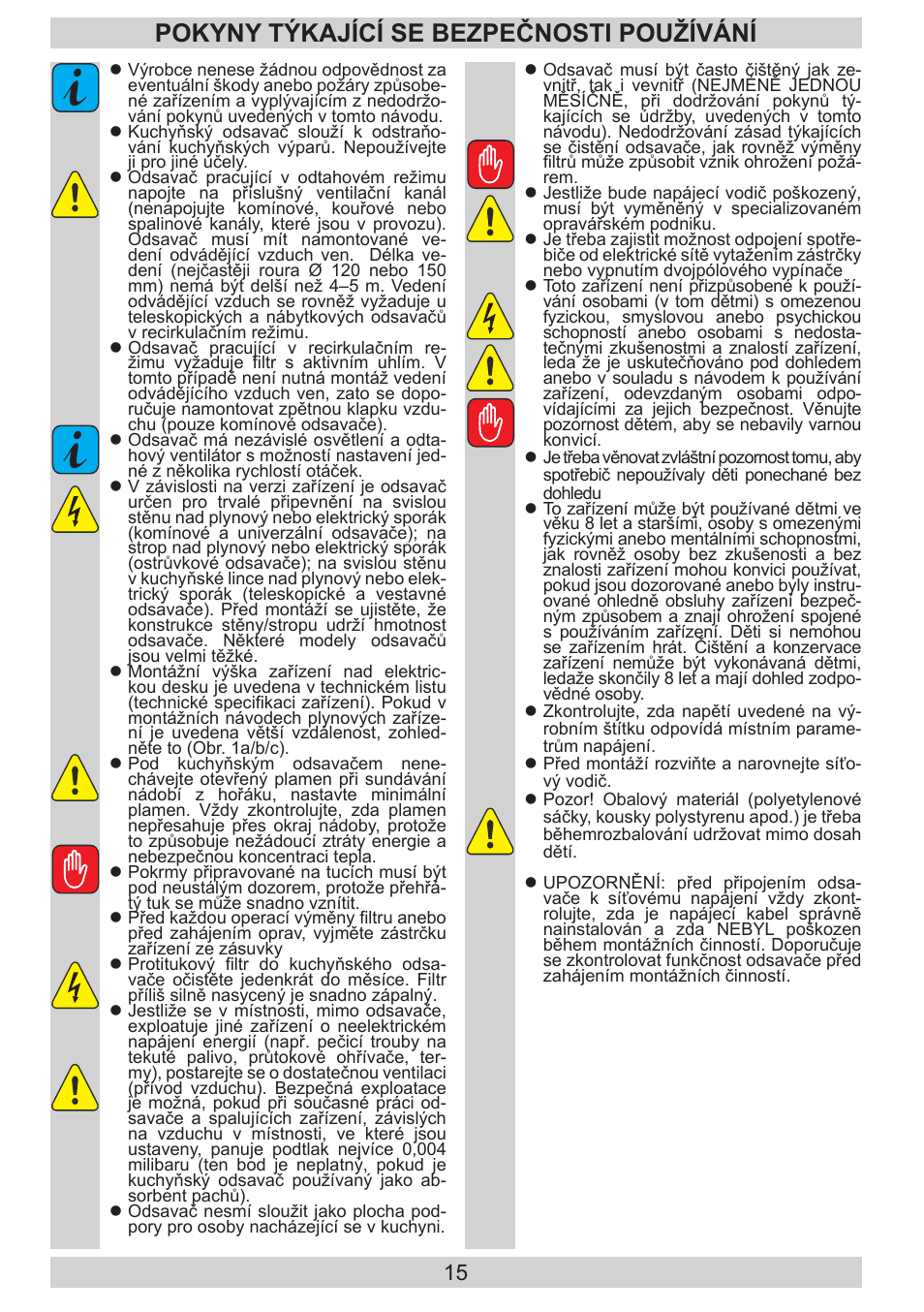 Pokyny týkající se bezpečnosti používání | AMICA KH 17212 E DE User Manual | Page 15 / 42