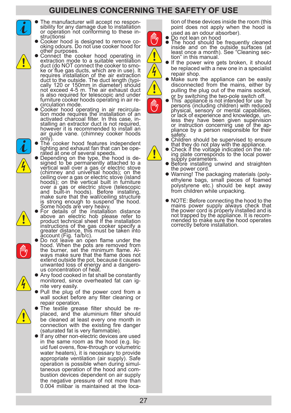 Guidelines concerning the safety of use | AMICA KH 17212 E DE User Manual | Page 27 / 42