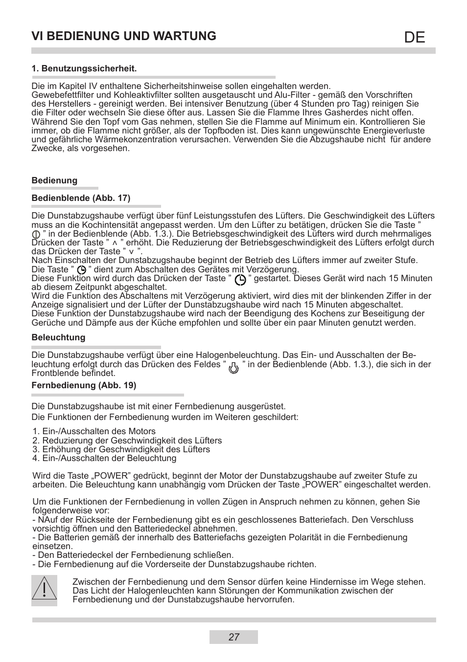 Vi bedienung und wartung | AMICA IH 17200 E DE User Manual | Page 27 / 36