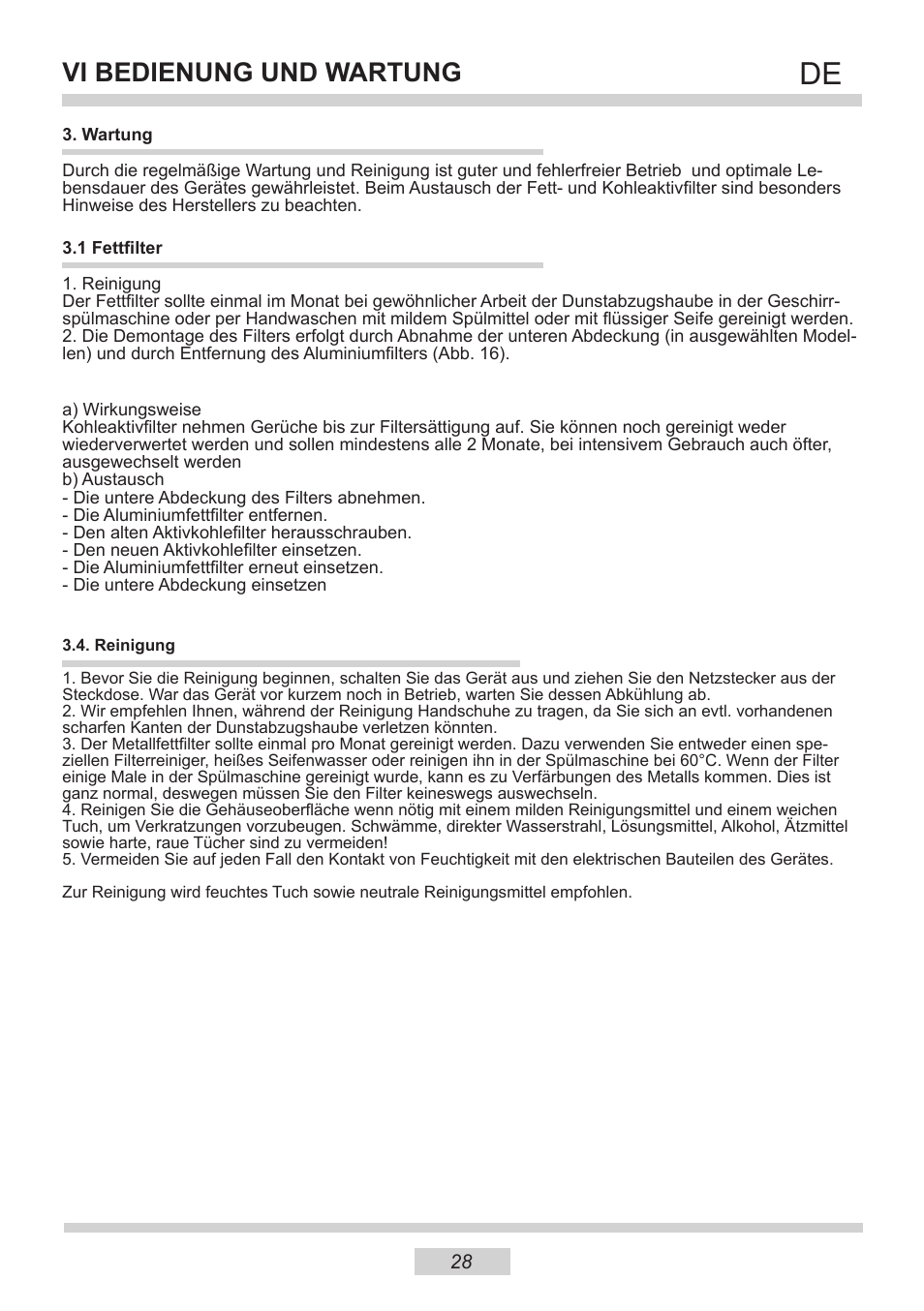 Vi bedienung und wartung | AMICA IH 17200 E DE User Manual | Page 28 / 36